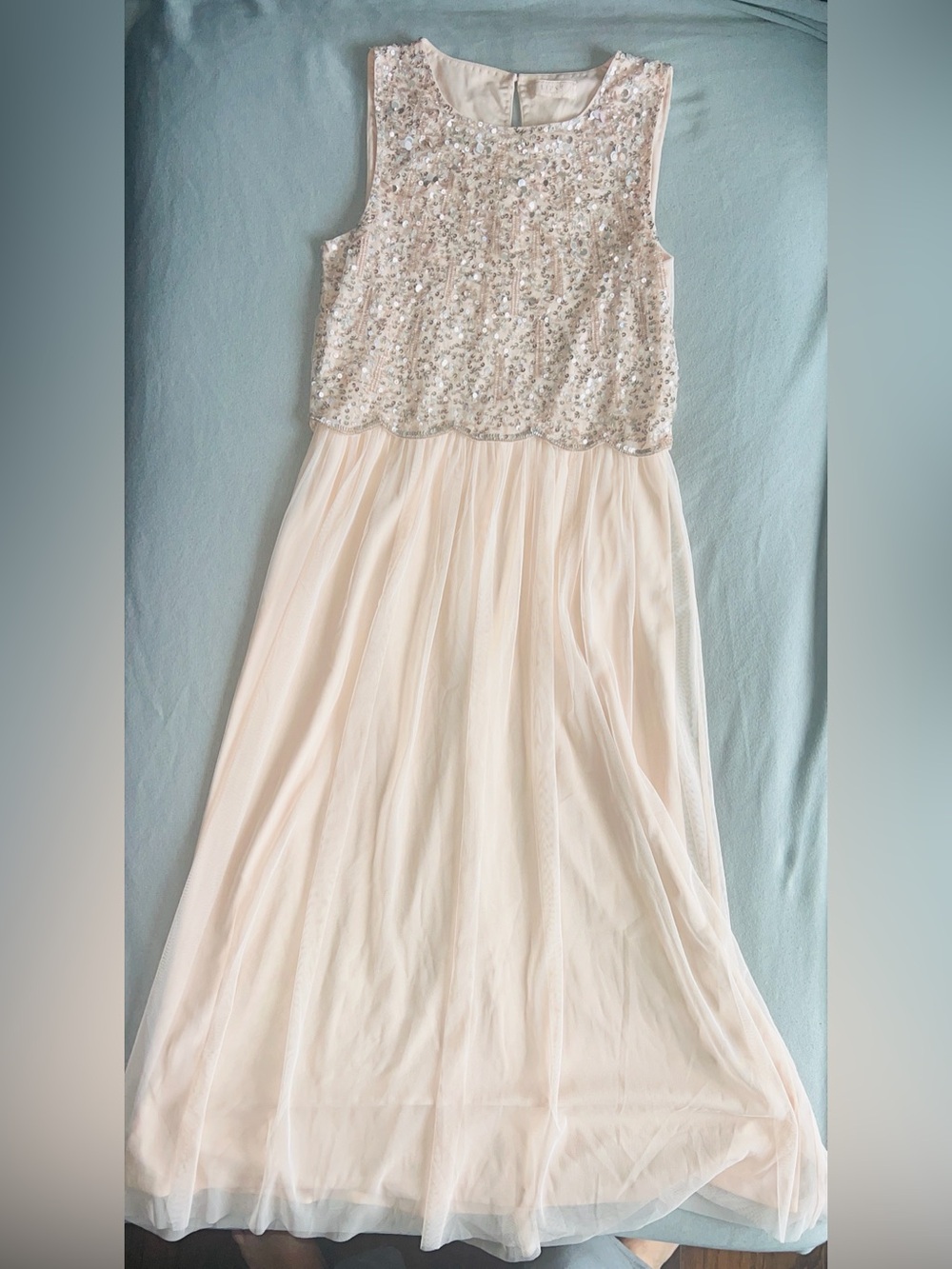 Lipsy Pale Pink Sequin Bodice Tulle Maxi Dress